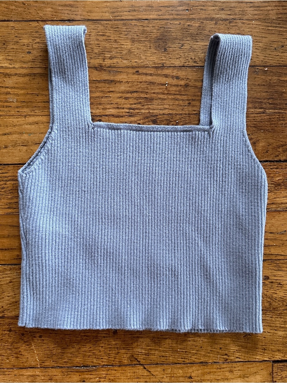 SHEIN Blue-Grey Ribbed Square-Neck Knit Crop Top Tank, Women's Small